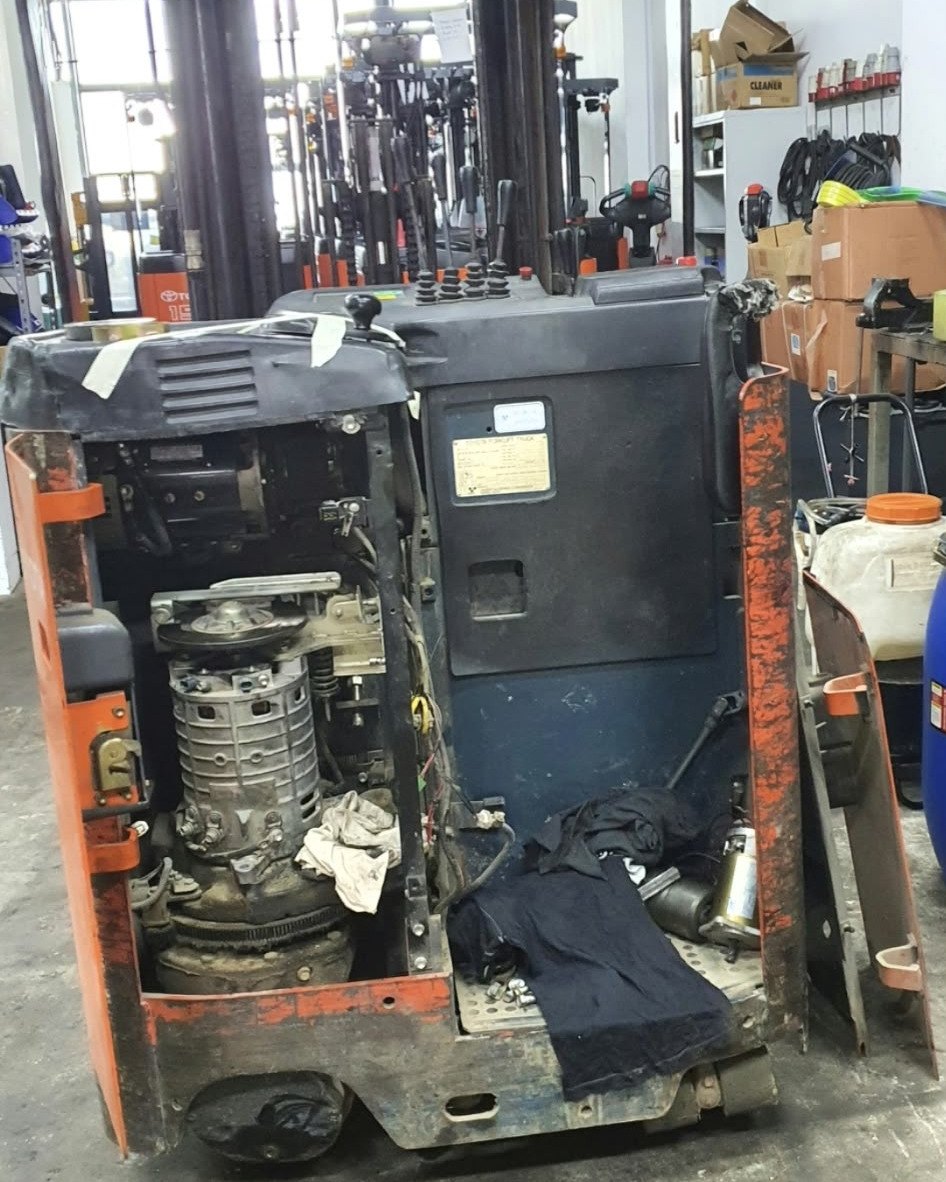 Toyota reach truck stripped down for overhaul